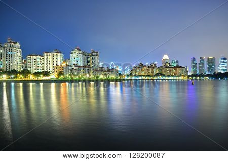 Residential buildings with colourful reflections at Kallang River (South of Singapore) by night
** Note: Visible grain at 100%, best at smaller sizes
