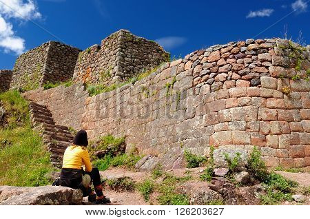 South America Pisac (Pisaq) - Inca ruins in the sacred valley in the Peruvian Andes Peru
