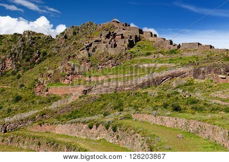 South America Pisac (Pisaq) - Inca ruins in the sacred valley in the Peruvian Andes Peru