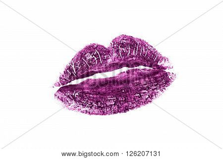 Purple lipstick kiss mark isolated over white