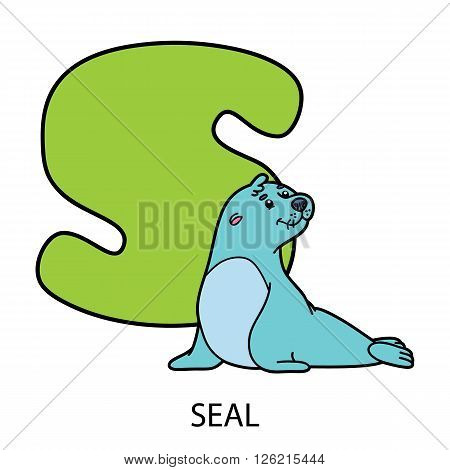 animal alphabet coloring page. Vector illustration of educational alphabet coloring page with cartoon animal for kids