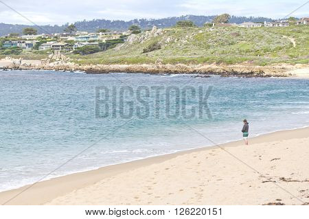 Man Looking At Beach On Garrapata State Park, California