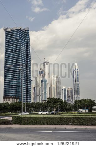 High rise towers at Dubai Marina. UAE.