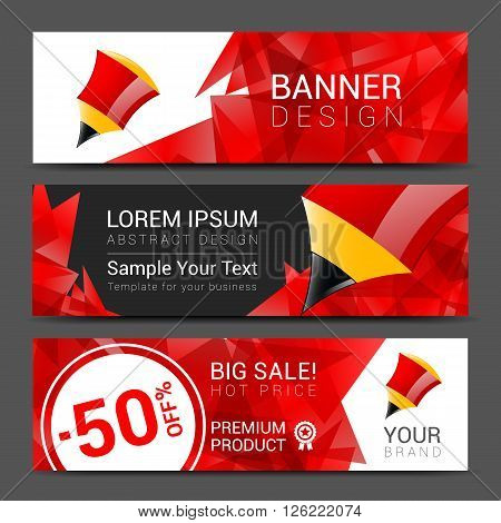 Vector vertical banners collection with abstract multicolored polygonal crystal mosaic backgrounds