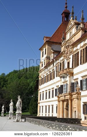 Graz, Austria - May 9, 2015: View Of The Eggenberg Castle In Graz, Austria