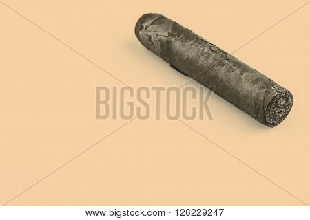 Expensive hand rolled cigar on a while background