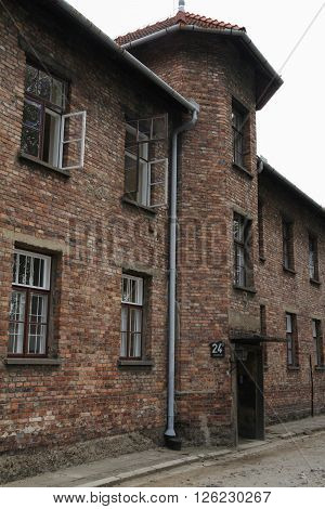 OSWIECIM Poland - May 09 2015: Buildings in former Nazi concentration camp Auschwitz I Poland