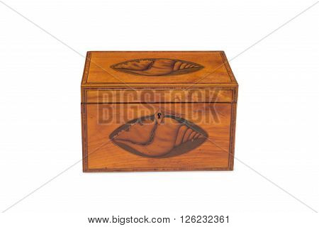 Front View Of A Closed Antique Wooden Tea Twin Caddy