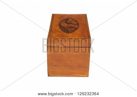 Side View Of A Closed Antique Wooden Tea Twin Caddy