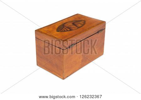 Rear Of A Closed Vintage Wooden Tea Twin Caddy