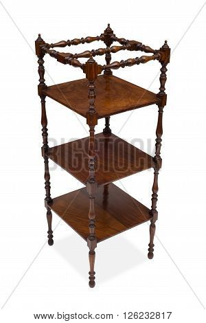 Corner View Of An Antique Wooden Square Whatnot
