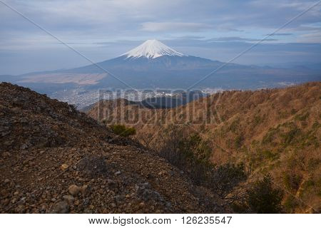 Mountain Fuji and cliff seen from Mountain Mitsutoge
