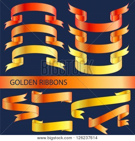 Set of golden, red and yellow ribbons; different types