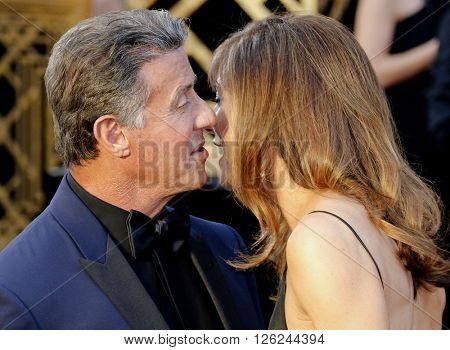 Sylvester Stallone and Jennifer Flavin at the 88th Annual Academy Awards held at the Dolby Theatre in Hollywood, USA on February 28, 2016.