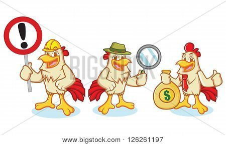Chicken Mascot Vector with sign detective and businessman