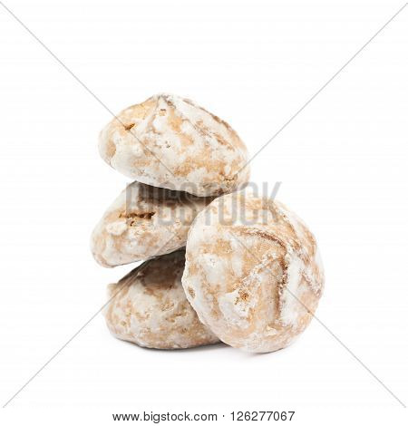 Pile of Russian gingerbread cookies isolated over the white background