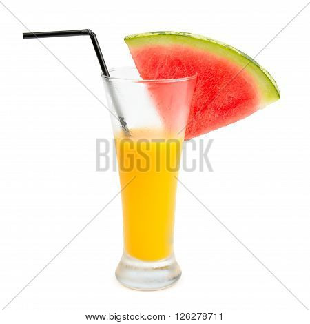 fruit juice and a slice of watermelon isolated on white background