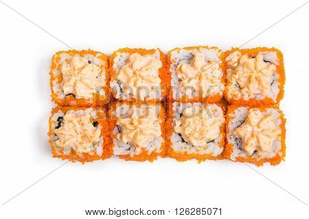 Japanese traditional food rolls on white background