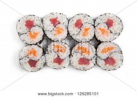 Japanese traditional food rolls on white background