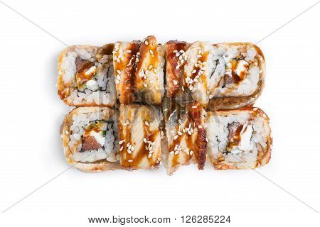 Japanese traditional food rolls on white background