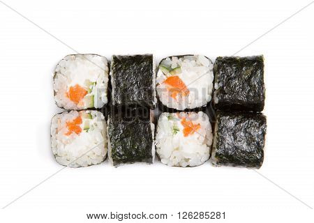 Japanese traditional food  rolls on white background