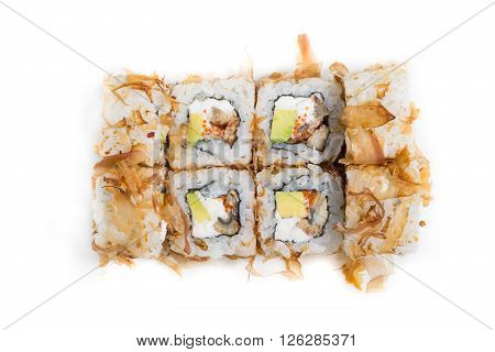 Japanese traditional food rolls on white background