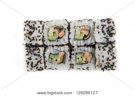 Japanese traditional food rolls on white background