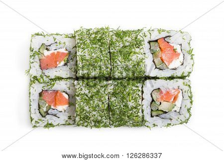 Japanese traditional food rolls on white background