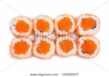 Japanese traditional food rolls on white background