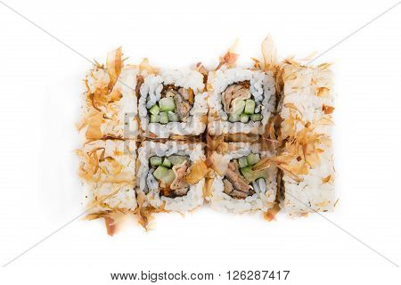 Japanese traditional food rolls on white background