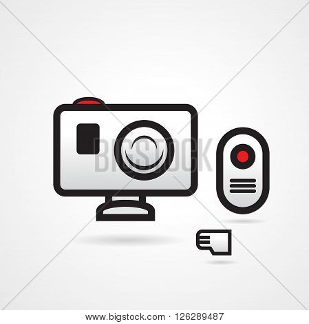 action video camera icons set black and white