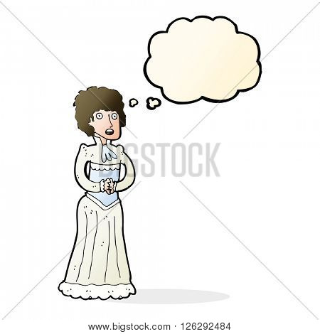 cartoon shocked victorian woman with thought bubble