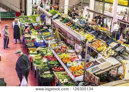 Logroño Spain - April 9 2016. People shopping vegetables in San Blas Market (Mercado de Abastos). San Blas is the main fresh-produce market in downtown of Logroño La Rioja. Spain.