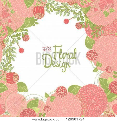 Floral frame with pink abstract flowers and place for your text