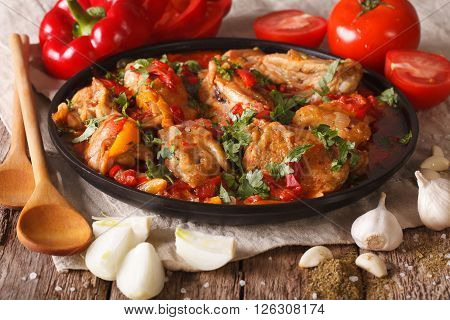 Georgian Cuisine: Chakhokhbili Chicken Stew With Vegetables. Close-up. Horizontal
