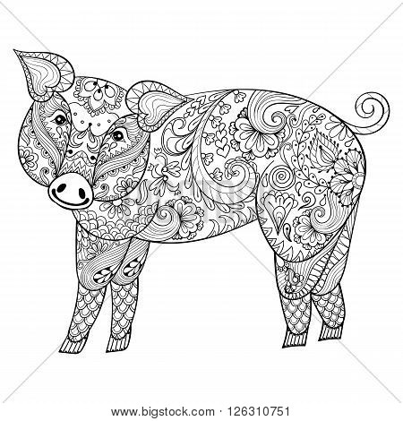 Vector  Pig. Zentangle Pig illustration, Swine print for adult anti stress coloring page. Hand drawn artistically ornamental patterned decorative animal for tattoo, boho design