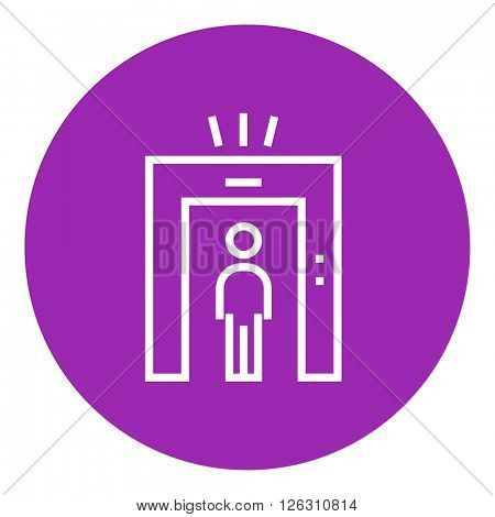 Man going through metal detector gate line icon.