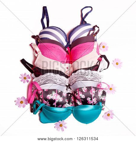 Bright beautiful female underwear on a white background