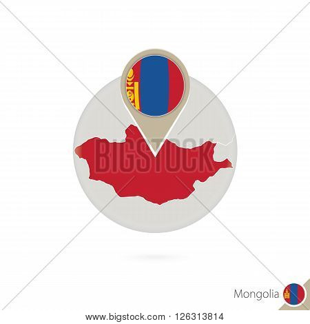 Mongolia Map And Flag In Circle. Map Of Mongolia, Mongolia Flag Pin. Map Of Mongolia In The Style Of