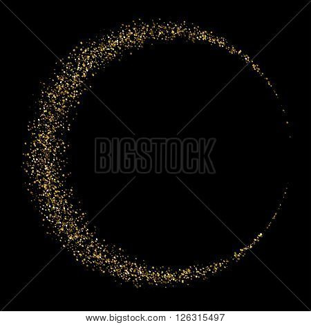 Vector gold glittering star dust circle on a black background. Golden explosion of confetti. Golden grainy surface for for flyer, poster, sale sign. Abstract texture for your desugn and business