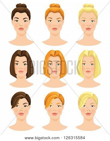 Vector illustrations of beautiful young girls with various hair styles isolated on white background