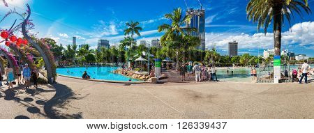BRISBANE, AUS - APRIL 17 2016: Streets Beach in South Bank Parkland. It's inner-city man-made beach next to city center.