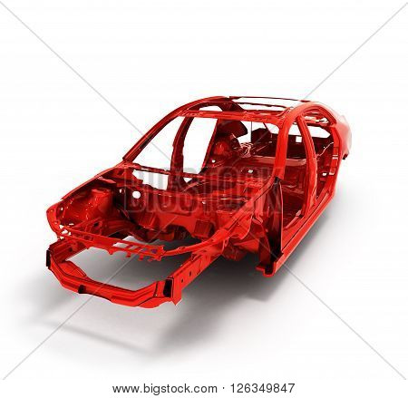 Red Back Body Car With No Wheel 3D Illustration