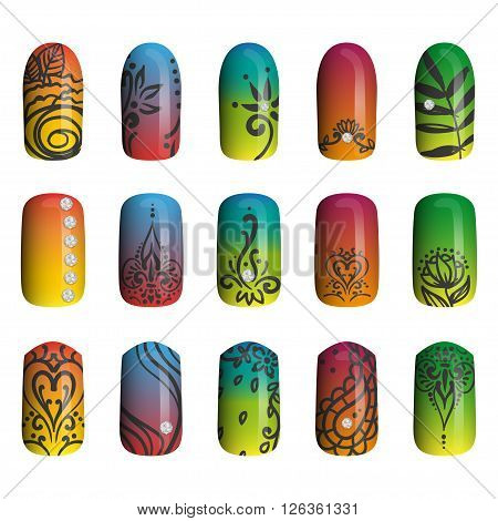 set of colored painted nails. manicure. nail polish. isolated on a white background