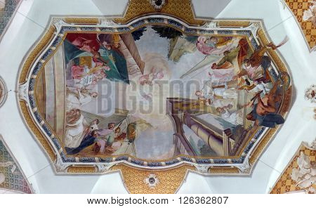 URSBERG, GERMANY - JUNE 09: Frescoes on the ceiling of the monastery church of St. John in Ursberg, Germany on June 09, 2015.