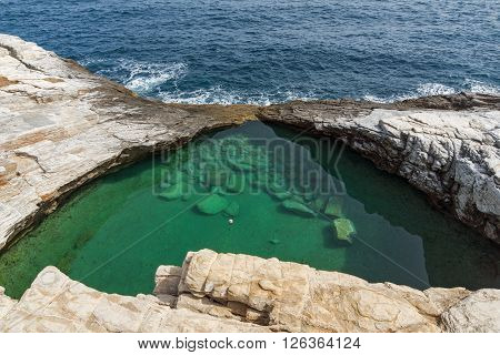 Amazing view of Giola Natural Pool in Thassos island, East Macedonia and Thrace, Greece