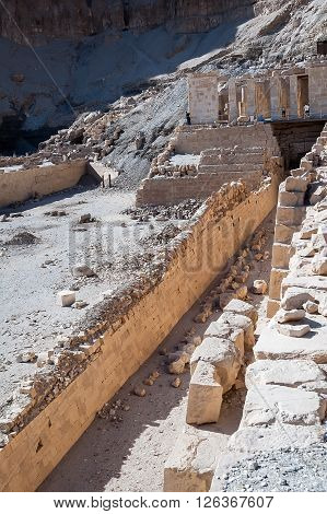 Hatchepsut Temple ruins in Luxor near Nile river. Egypt