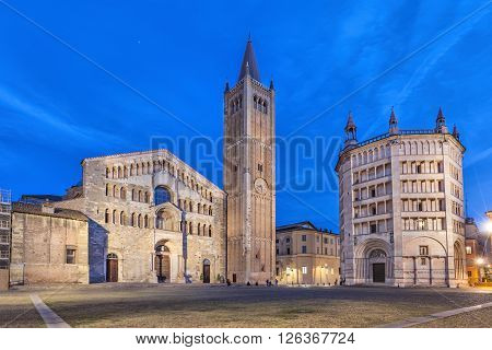 Cathedral and Baptistry located on Piazza Duomo in Parma Emilia-Romagna Italy