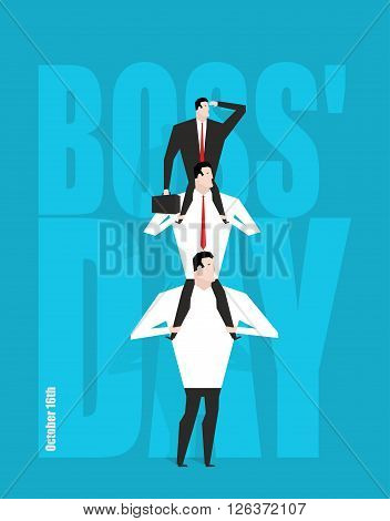 Boss Day. Head Sits On Subordinates. Festival On 16 October. Hierarchy In Company. Boss And His Depu