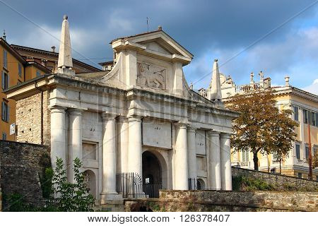 Saint Giacomo Gate (Porta San Giacomo) - entrance to the upper city of Bergamo, Italy